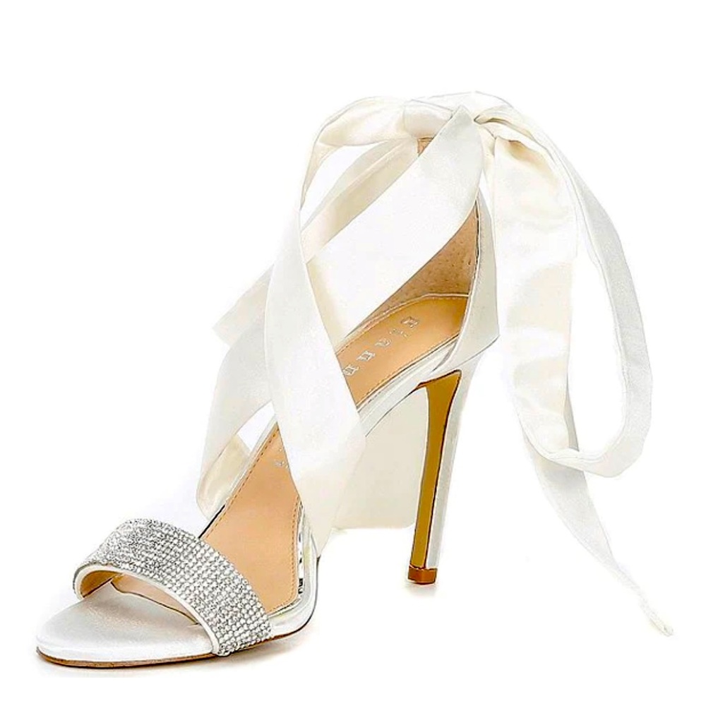 Gianni Bini Bridal Collection Rhinestone Embellished Satin Ankle Wrap Sandals